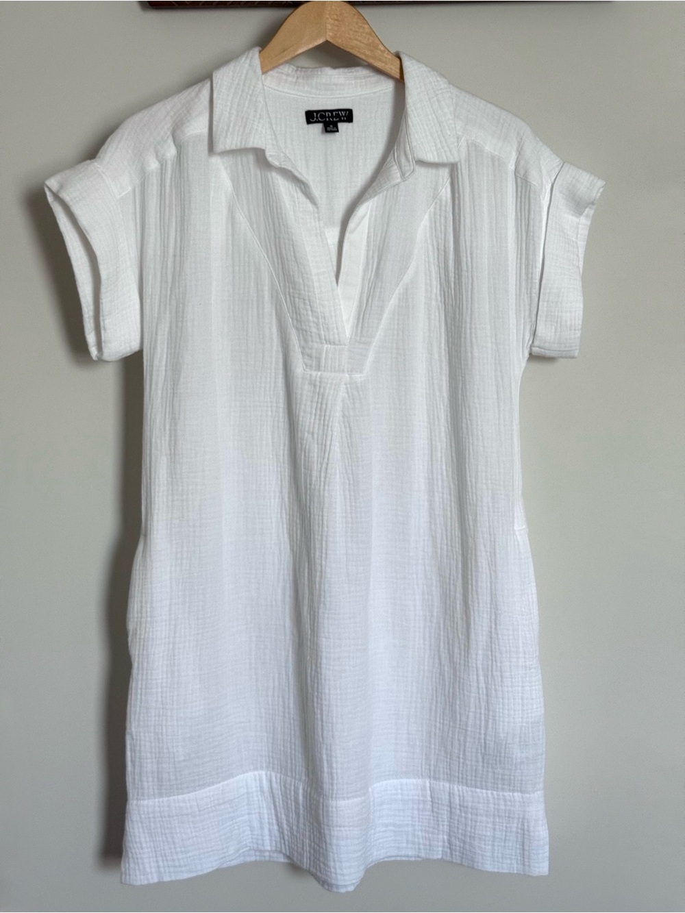 J. Crew V-neck Short Sleeve Soft Gauze Cotton Shirt Dress White Pockets Medium - Picture 4 of 16
